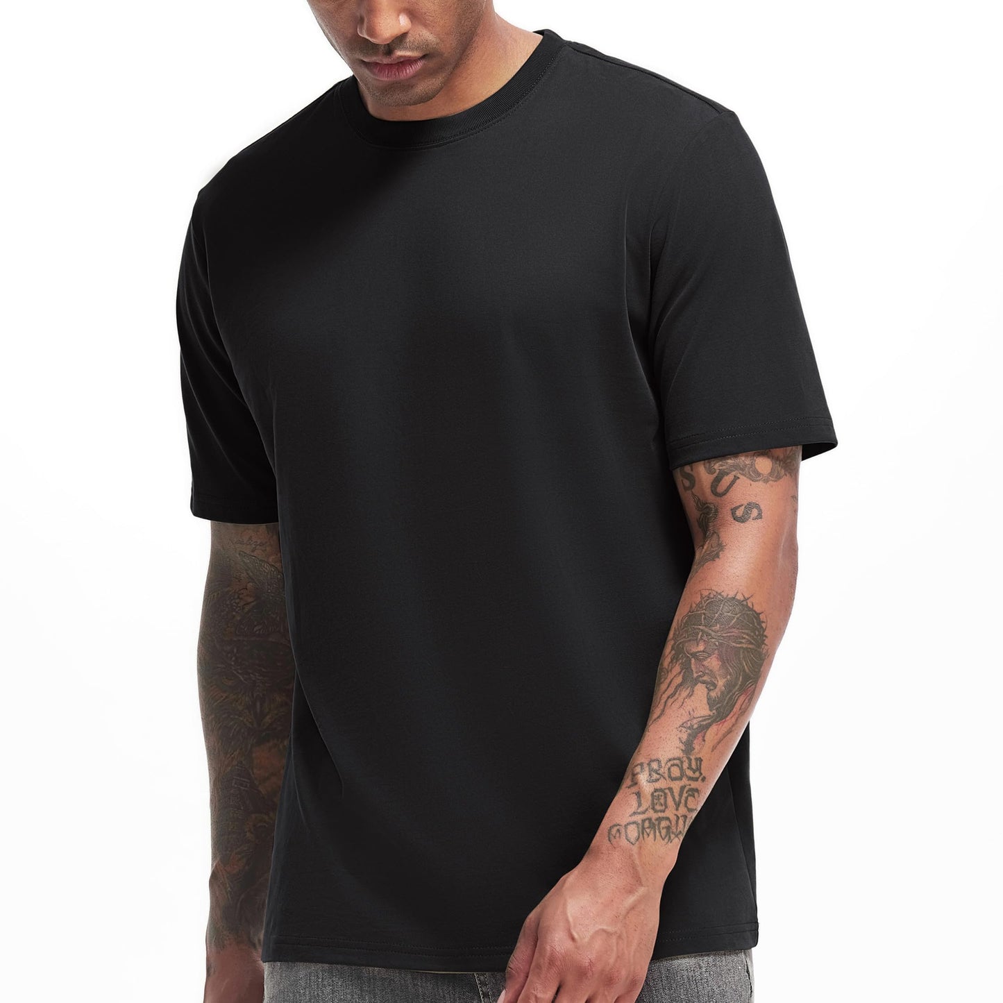 HOTVEIISAR Men's Heavy Weight Crew Neck T-Shirt Mens Premium Cotton Tee - Pre Shrunk S-3XL