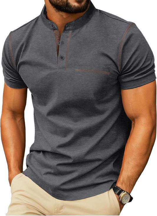 HOTSailwind Mens Henley Shirts Short Sleeve Summer Casual Classic Cotton T Shirts Pocket Button Shirt
