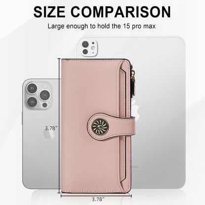 HOTTravelambo Women's Wallet RFID Blocking Large Size Triple Fold Oil Edge Leather Card Holder with Zipper Pocket & Slim Compact Credit Card Organizer for Ladies