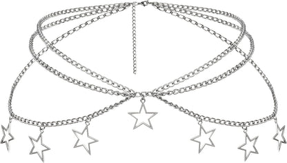 HOTGoth Y2k Star Waist Chain Belt, Punk Emo Grunge Aesthetic Body Jewelry