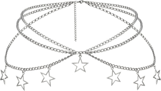 HOTGoth Y2k Star Waist Chain Belt, Punk Emo Grunge Aesthetic Body Jewelry