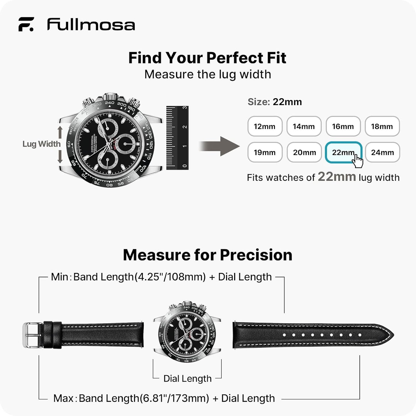 HOTFullmosa 12/14/16/18/19/20/21/22/24mm Quick Release Leather Watch Band | Strap for Garmin Vivoactive 4 45mm,Garmin Venu 4(45mm)/Venu 3/Venu 2,Samsung Galaxy Women Men, Black&Silver Buckle
