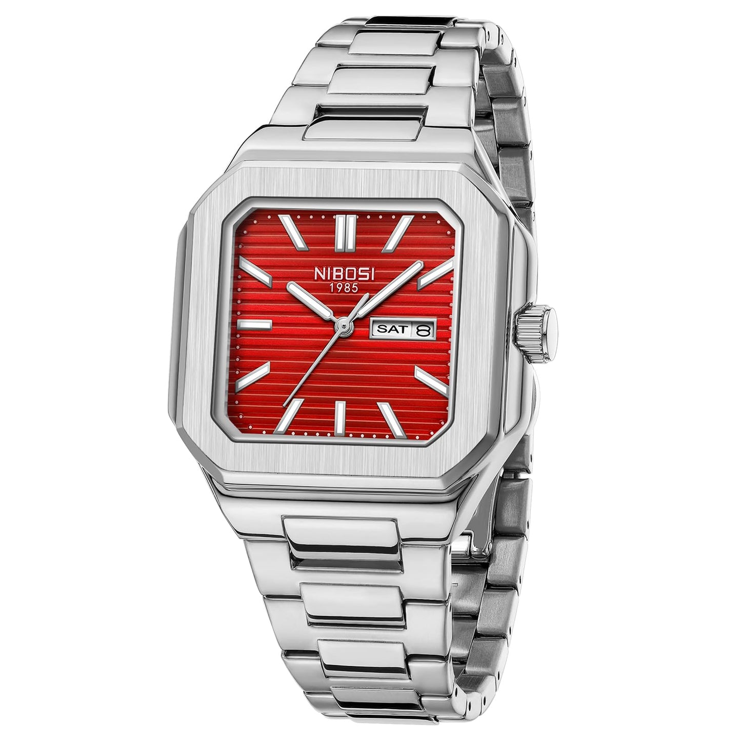 HOTNIBOSI Men Watches Analog Quartz Stainless Steel Silver Watches for Men Waterproof Business Classic Watch with Day and Date Display Wrist Watch for Work and Casual Wear