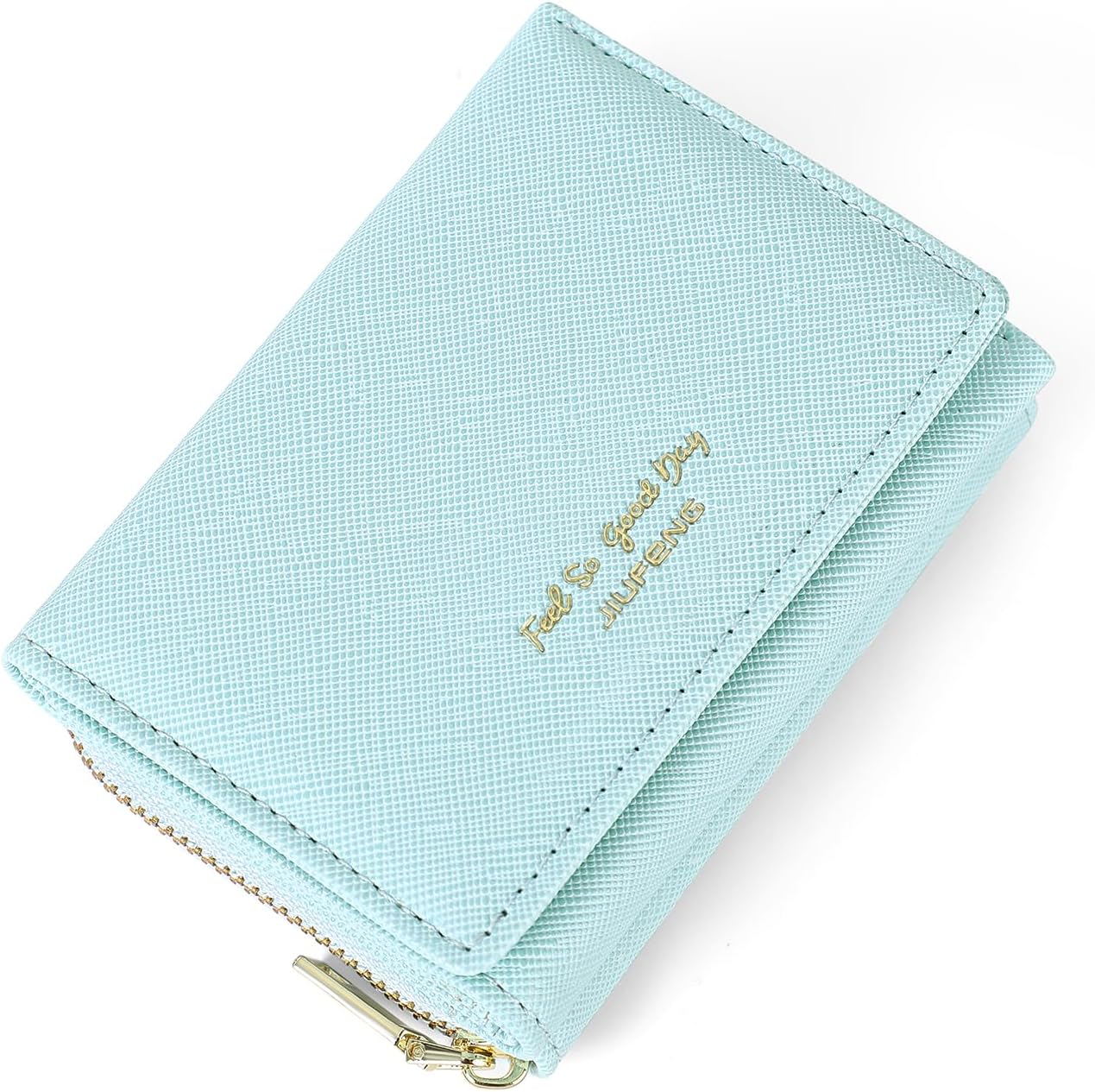 HOTJIUFENG Women's RFID Blocking Short Wallet Multi Purpose Zipper Folded Purses Coins Pouches Multi-card Position Card Organizer (Blue)