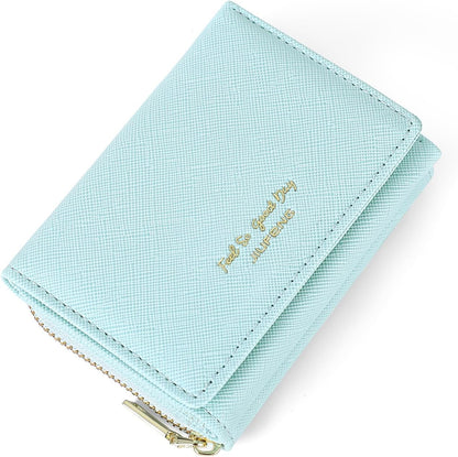 HOTJIUFENG Women's RFID Blocking Short Wallet Multi Purpose Zipper Folded Purses Coins Pouches Multi-card Position Card Organizer (Blue)