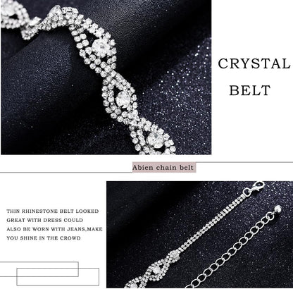 HOTAbien Rhinestone Belts for Women Silver Chain Belt Crystal Waist Belt Sparkle Thin Belts for Dresses