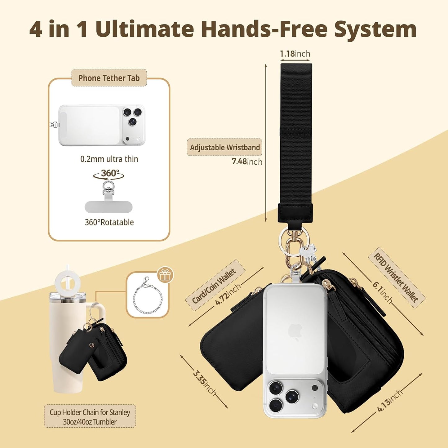 HOTDual Pouch Wristlet Keychain Wallet for Women, Coin Purse with RFID Blocking, Nylon Phone Wallet & Card Holder