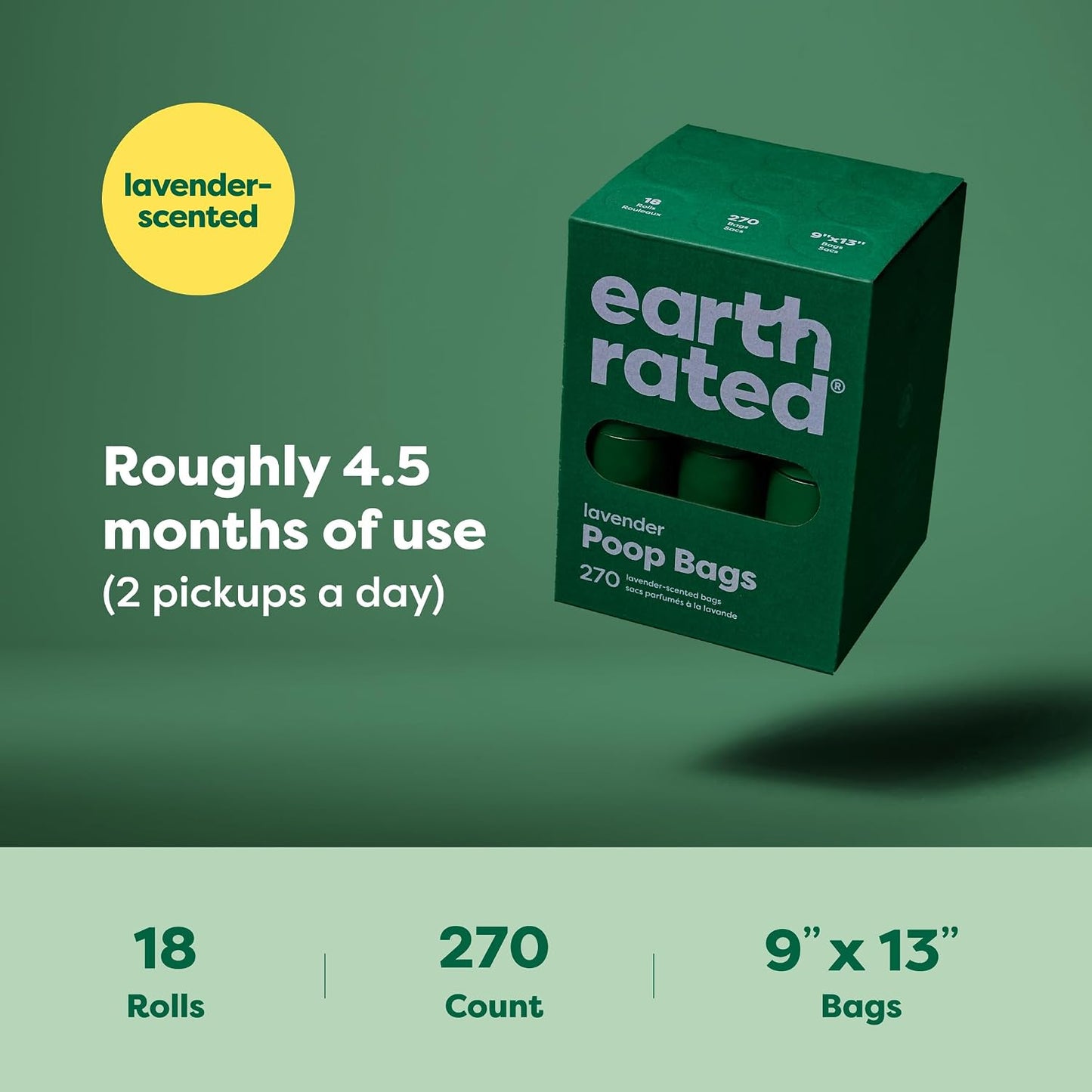 HOTEarth Rated Poop Bags for Dogs, Guaranteed Leak Proof and Extra Thick Waste Bag Refill Rolls, Lavender Scented, 270 Bags