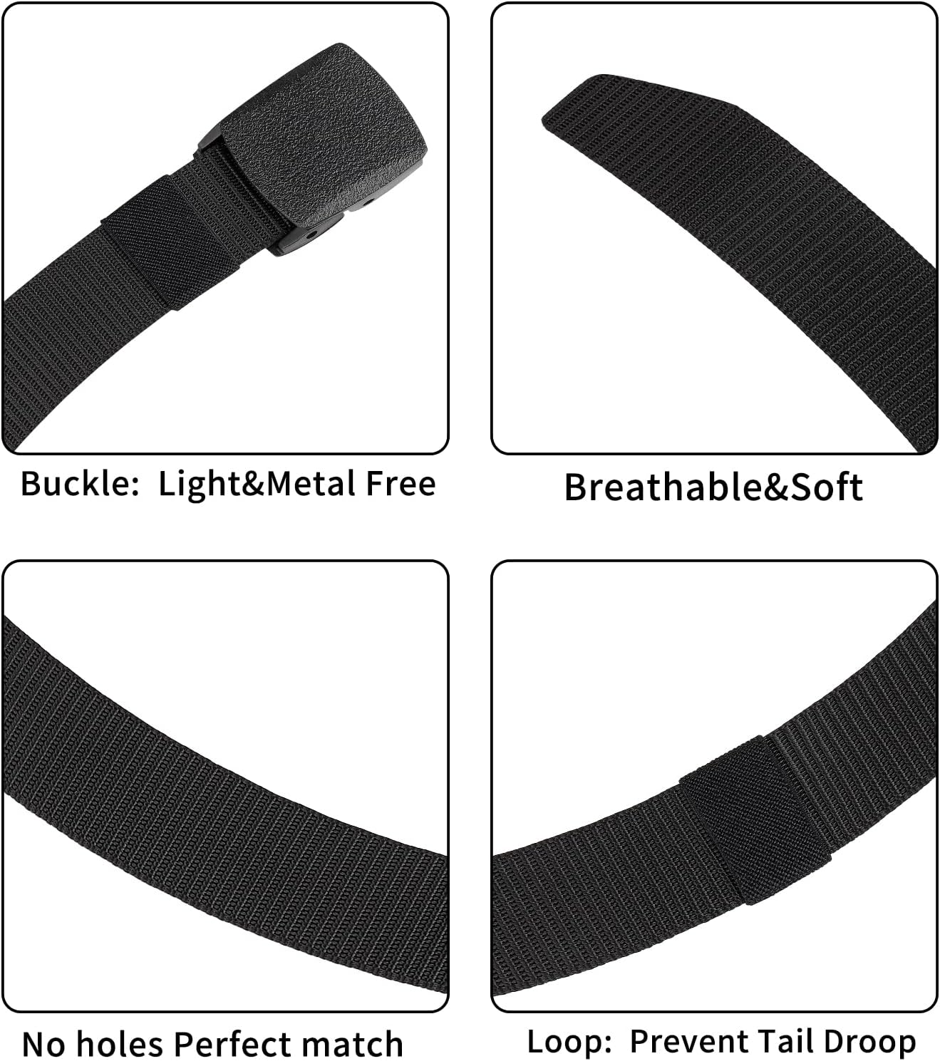 HOTGeneric 6 Pack Tactical Military Nylon Belt Plastic Buckle Metal Free Webbing Canvas Belt for Outdoors