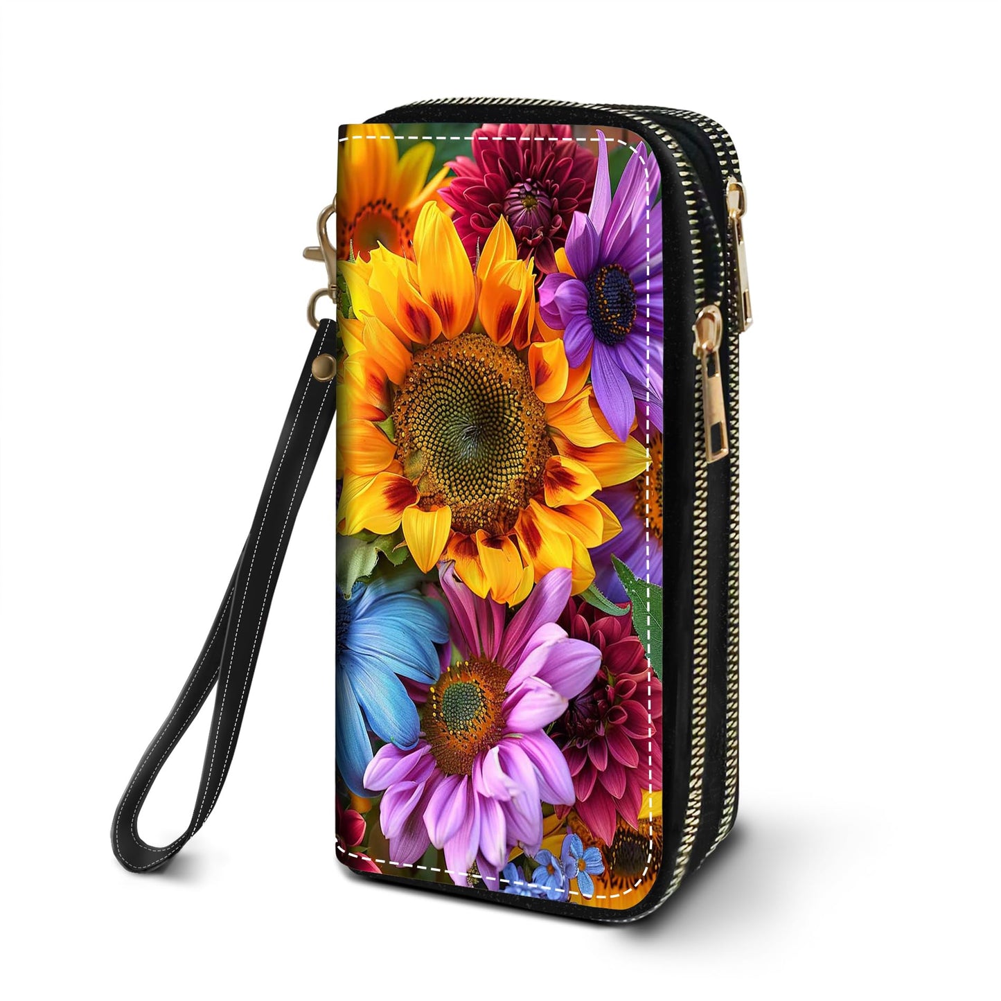 HOTWomen's Large Capacity Wallet PU Leather Double Zipper Clutch Purse Multifunctional Wallet with Removable Wristlet Strap for Smart Phone/Coin/Card/Cash, Flower Butterfly