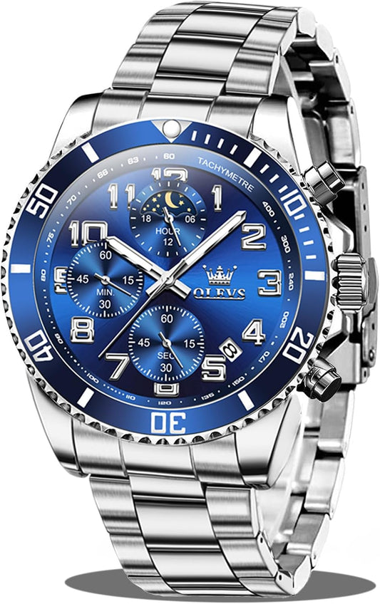 HOTOLEVS Mens Stainless Steel Watch Fashion Luxury Big Face Analog Waterproof