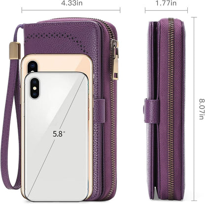 HOTGAEKEAO Leather Credit Card Holder Wallet for Women RFID Blocking Large Capacity Bifold Zipper Card Case Organizer with Wristlet 45 Slots