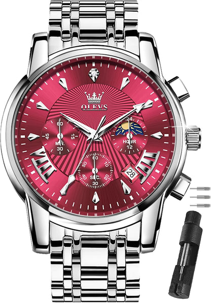 HOTOLEVS Watches Men Stainless Steel Chronograph Watch Luxury Big Face Man Dress Watches Waterproof Roman Numeral Analog Quartz Men Wrist Watch Diamond Relojes para Hombre(Silver/Black/Gold/Red/Blue)