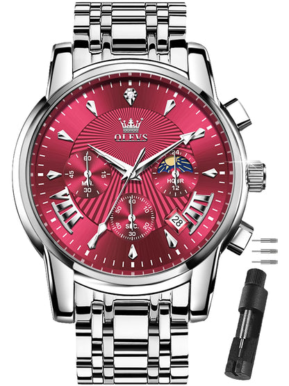 HOTOLEVS Watches Men Stainless Steel Chronograph Watch Luxury Big Face Man Dress Watches Waterproof Roman Numeral Analog Quartz Men Wrist Watch Diamond Relojes para Hombre(Silver/Black/Gold/Red/Blue)