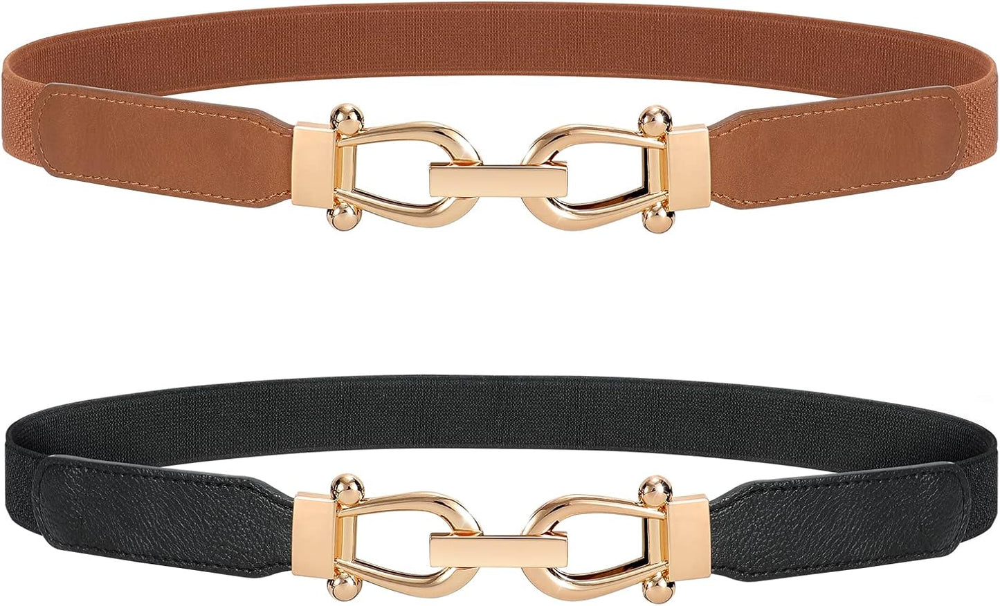 HOTJASGOOD Women Stretchy Waist Belt Retro Elastic Skinny Belt for Ladies with Gold Buckle
