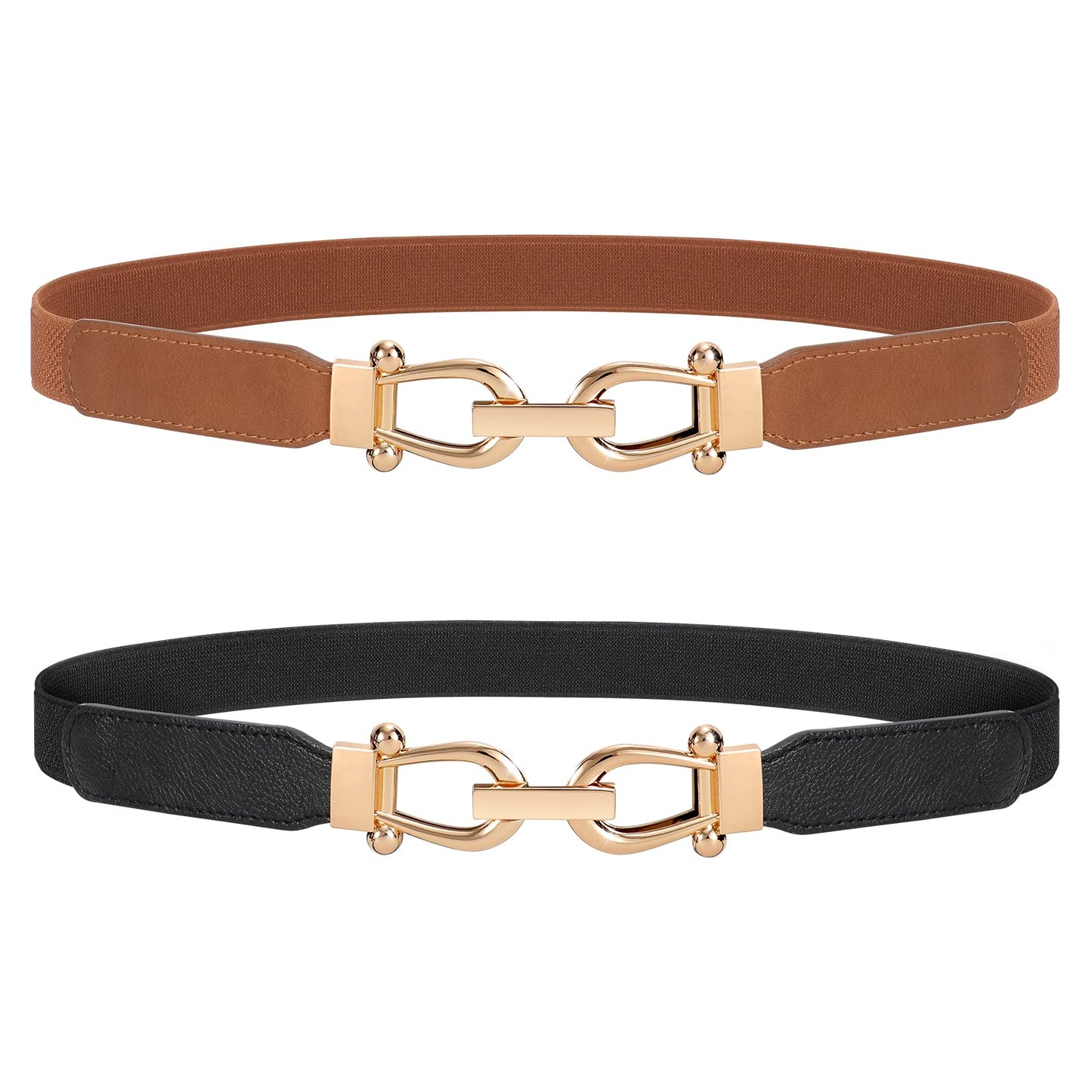 HOTJASGOOD Women Stretchy Waist Belt Retro Elastic Skinny Belt for Ladies with Gold Buckle