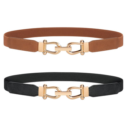 HOTJASGOOD Women Stretchy Waist Belt Retro Elastic Skinny Belt for Ladies with Gold Buckle