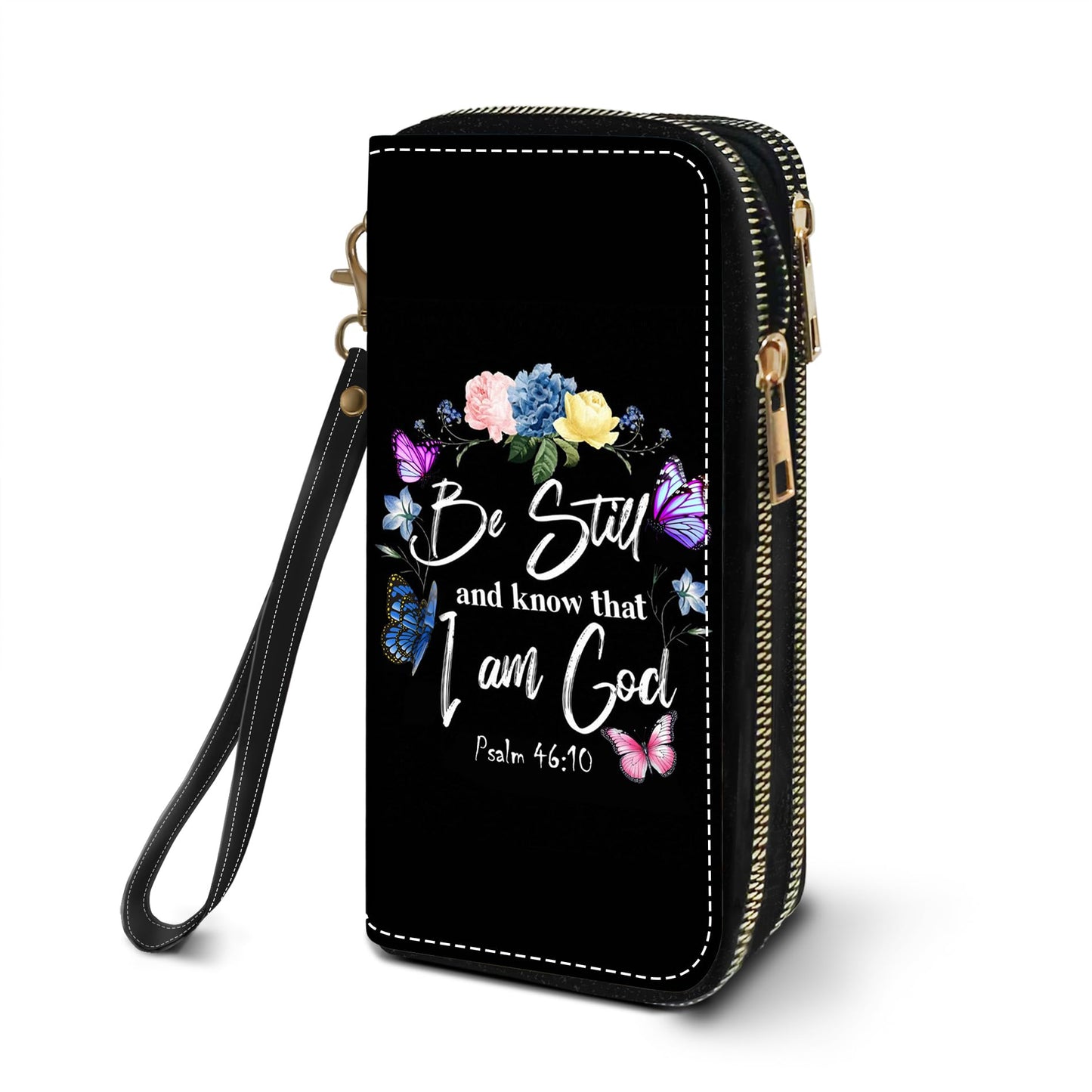 HOTWomen's Large Capacity Wallet PU Leather Double Zipper Clutch Purse Multifunctional Wallet with Removable Wristlet Strap for Smart Phone/Coin/Card/Cash, Floral Quotes Bible Verse Philippians 4-13