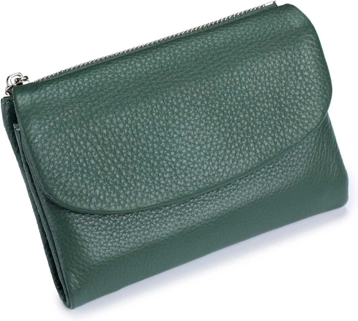 HOTGenuine Leather Wallet for women, RFID Blocking Soft Leather Bifold Compact Card Holder Wallet with Zipper Coin Pocket ID Window (Green)