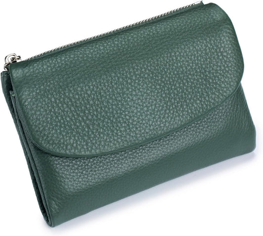 HOTGenuine Leather Wallet for women, RFID Blocking Soft Leather Bifold Compact Card Holder Wallet with Zipper Coin Pocket ID Window (Green)