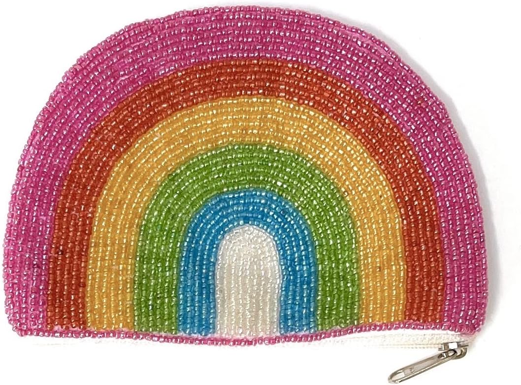 HOTTwine & Love Rainbow Beaded Coin Purse - Cute Pouch for, Party Favors, Wallets for Her - Multicolor