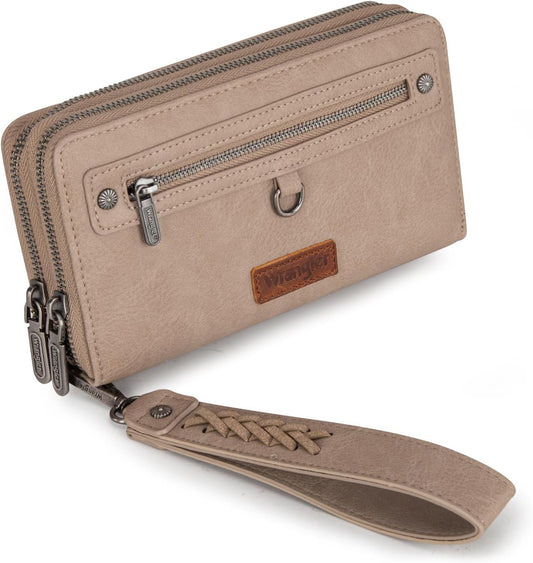 HOTMontana West X Wrangler Wrist Wallets for Women Ladies Female Large Capacity Cell Phone Wallet with Rfid Lining Oversized Double Zipper Pocket Wallet with Wrist Strap