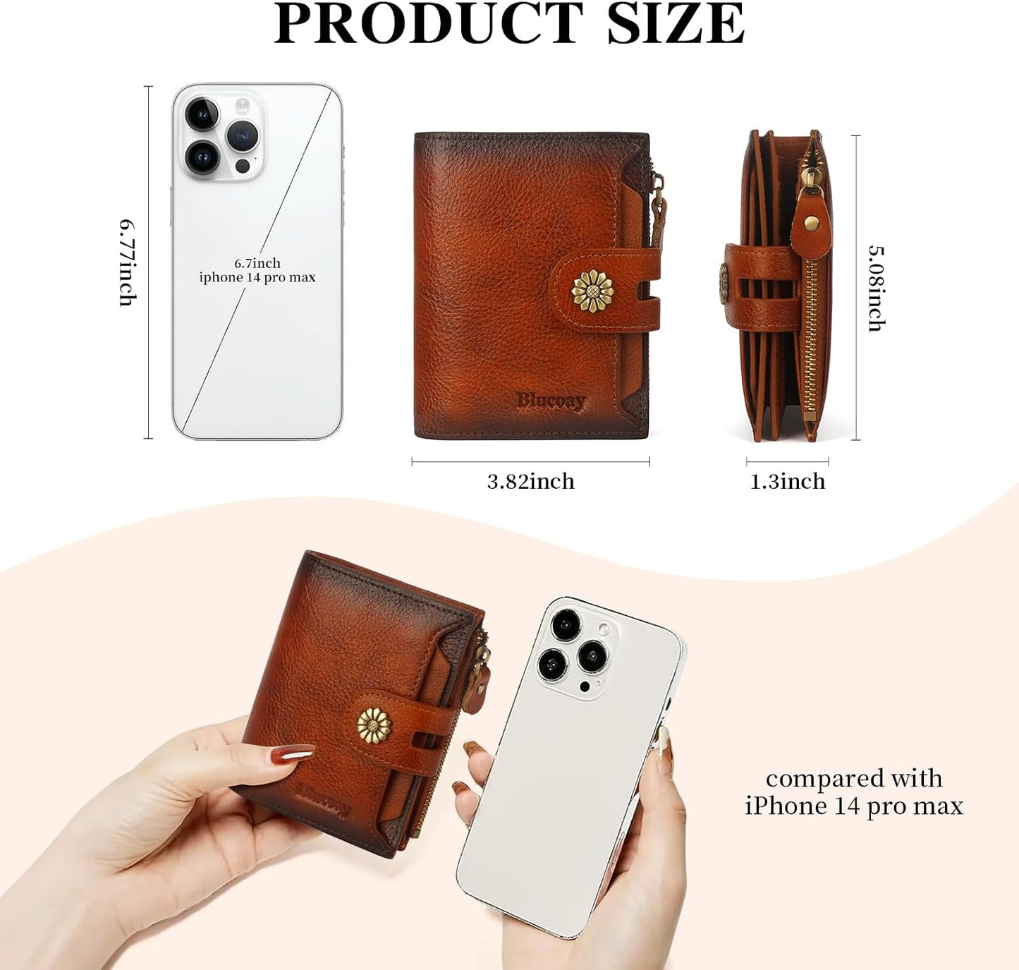 HOTWallet Women,RFID Blocking Leather Womens Wallet Bifold Compact Card Holder Small Wallet for Women with Removable ID Window Brown
