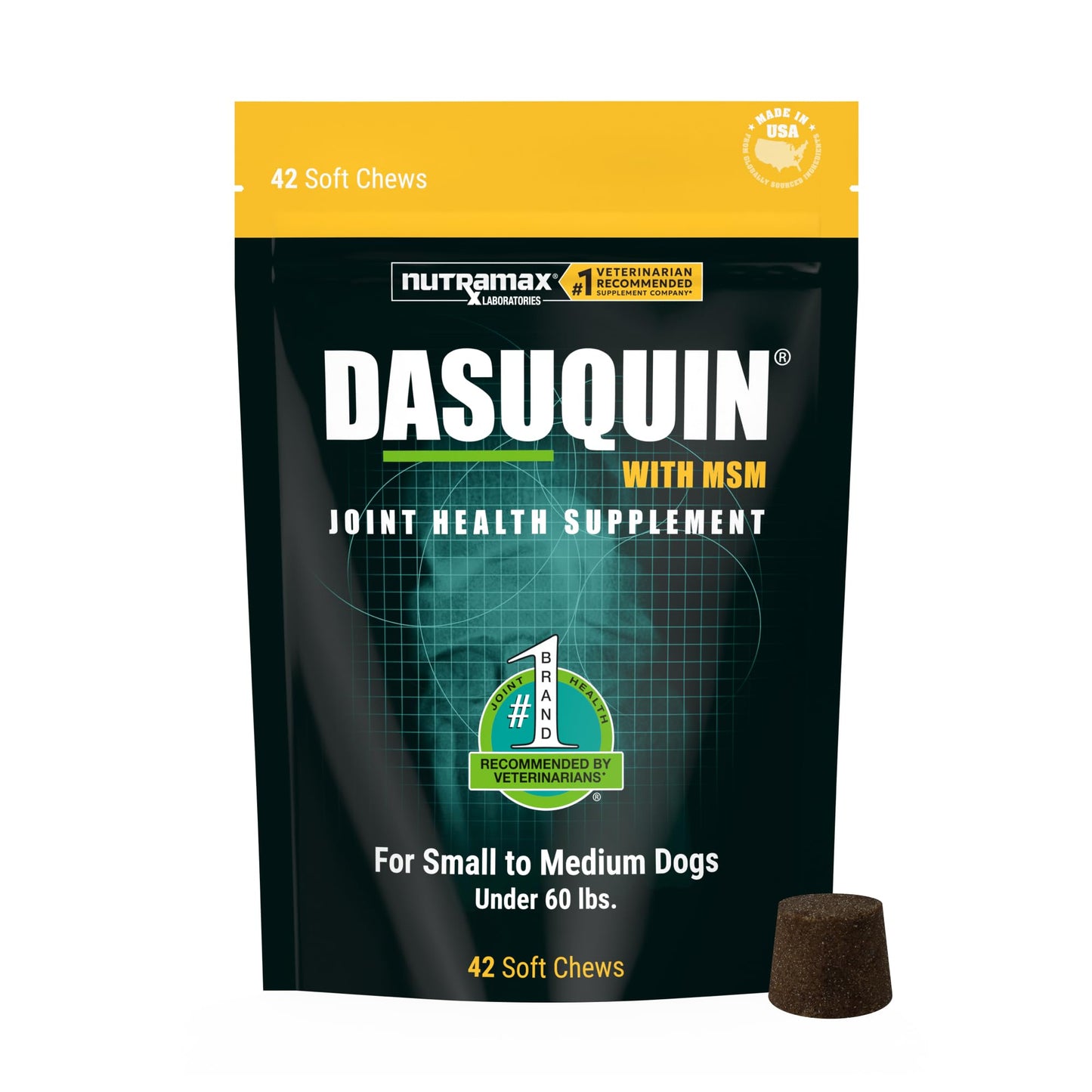 HOTNutramax Dasuquin MSM Joint Supplement, Small/Med Dogs, Soft Chews, 84ct | Glucosamine and Chondroitin, ASU & MSM, Dog Joint Support, For Dogs under 60 lbs, Vet-Recommended, Soft Chews