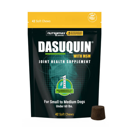 HOTNutramax Dasuquin MSM Joint Supplement, Small/Med Dogs, Soft Chews, 84ct | Glucosamine and Chondroitin, ASU & MSM, Dog Joint Support, For Dogs under 60 lbs, Vet-Recommended, Soft Chews