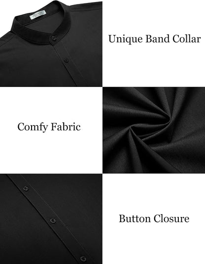 HOTCOOFANDY Muscle Fit Dress Shirts for Men Banded Collar Casual Button Down Shirts