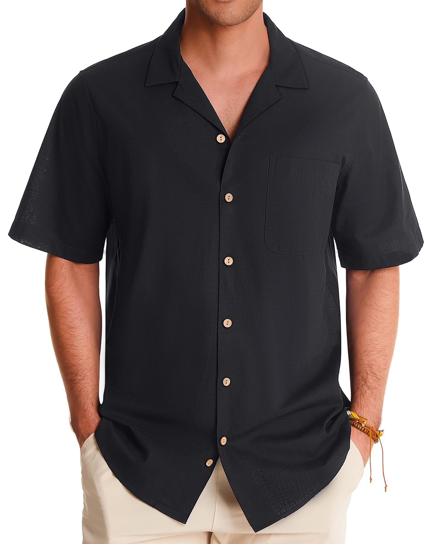 HOTAlimens & Gentle Mens Linen Shirts Cotton Hawaiian Shirts Short Sleeve Button Down Shirts Casual Summer Beach Tops