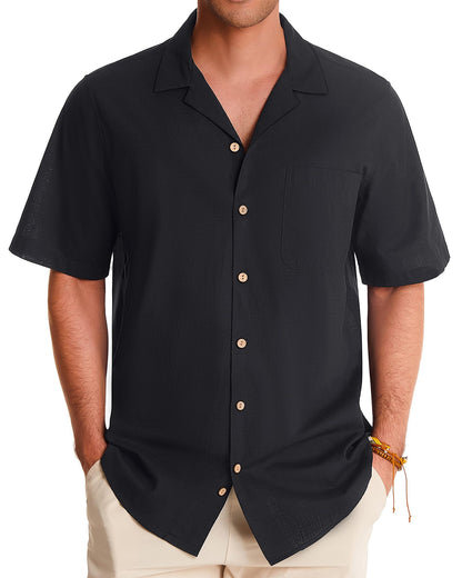 HOTAlimens & Gentle Mens Linen Shirts Cotton Hawaiian Shirts Short Sleeve Button Down Shirts Casual Summer Beach Tops