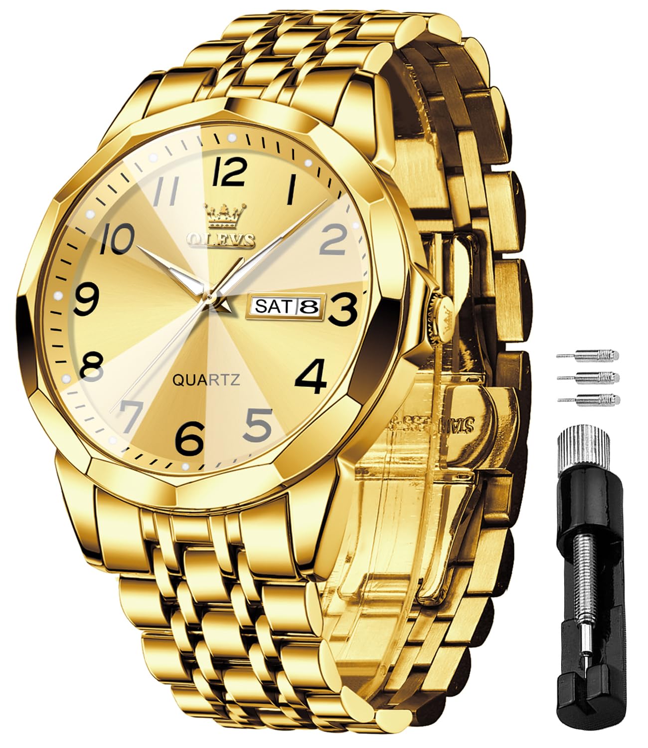 HOTOLEVS Watch for Men Luxury Dress Analog Quartz Stainless Steel Waterproof Luminous Date Diamond Business Two Tone Casual Wrist Watch
