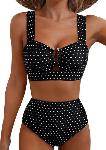 HOTHerseas Women's 2 Piece U Wire Cutout Bikini Sets Floral Print High Waisted Swimsuit 2026 Summer Beach Swim Bathing Suit