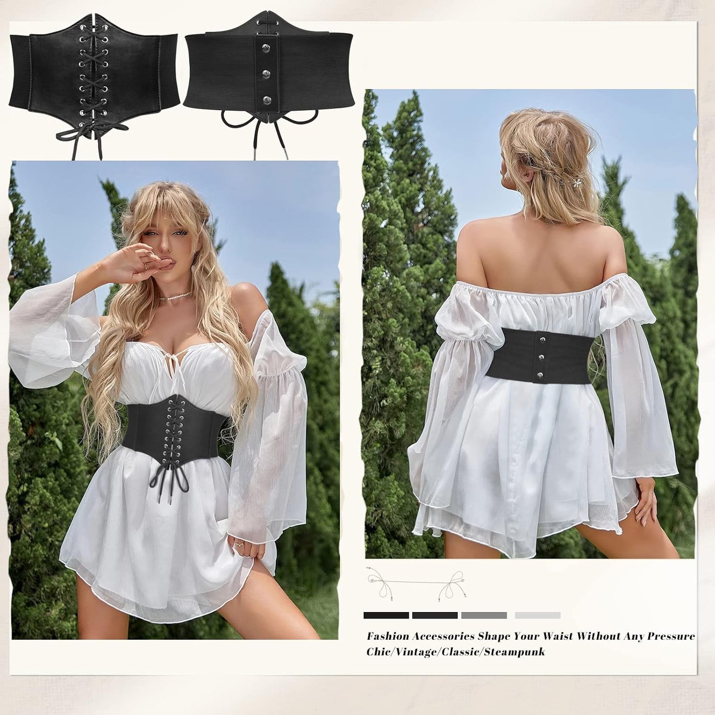 HOTJASGOOD Women’s Elastic Costume Waist Belt Lace-up Tied Waspie Corset Belts for Women