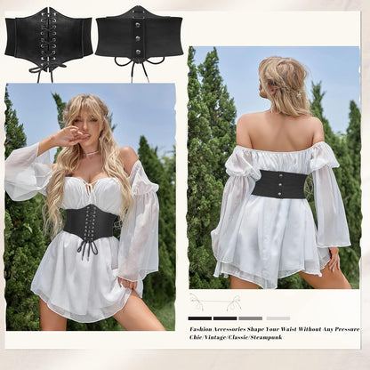 HOTJASGOOD Women’s Elastic Costume Waist Belt Lace-up Tied Waspie Corset Belts for Women