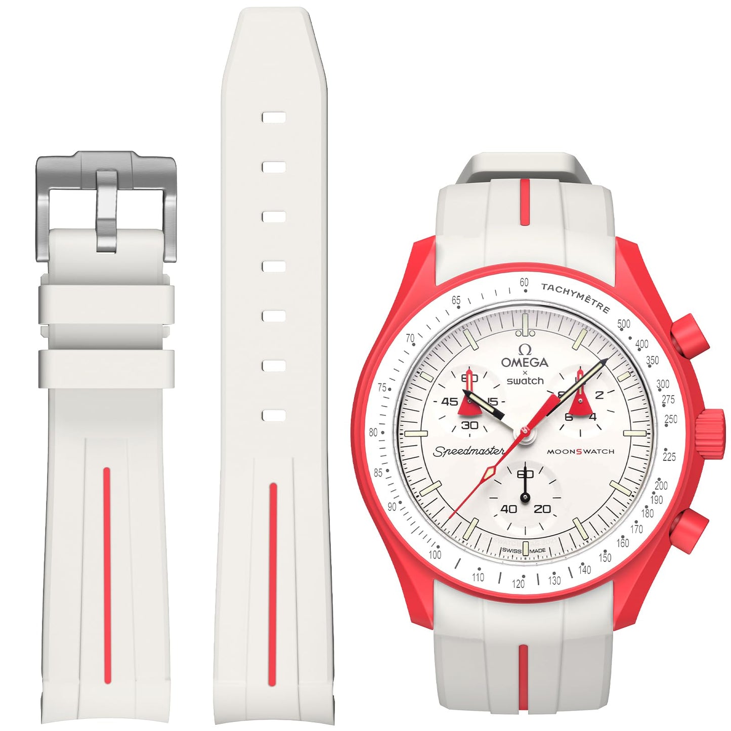 HOTBands for Moonswatch Watch,Curved No Gap Rubber Strap Compatible with Omega X Swatch Moonswatch Speedmaster/Rolex/SEIKO 20mm Watch,Swatch Omega Moonswatch Speedmaster Watch Replacement Band Men Women