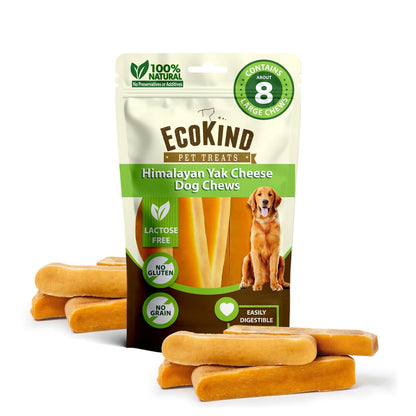 HOTEcoKind Yak Cheese Himalayan Dog Chews, Yak Chews for Large Dogs, 4-5 Bones | 1 Lb, Long Lasting for Aggressive Chewers, Only 3 Ingredient Natural High Protein Dental Dog Treats, No Additives or Lactose