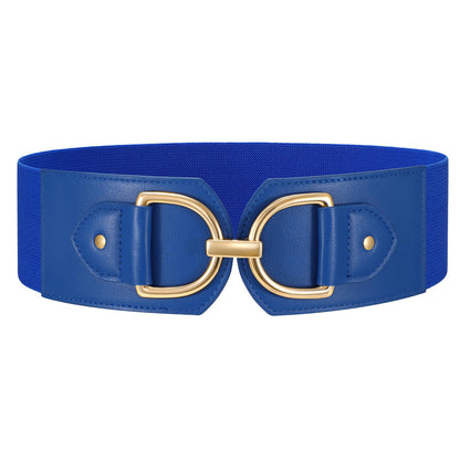 HOTWERFORU Women Elastic Wide Waist Belts for Dresses Fashion Wide Stretchy Belts for Women Big Gold Buckle Thick Dress Belt