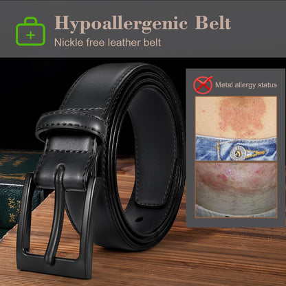 HOTXZQTIVE TSA Belt For Men Metal Free Dress Belts Hypoallergenic Leather Belt With Black Buckle Nickle Free