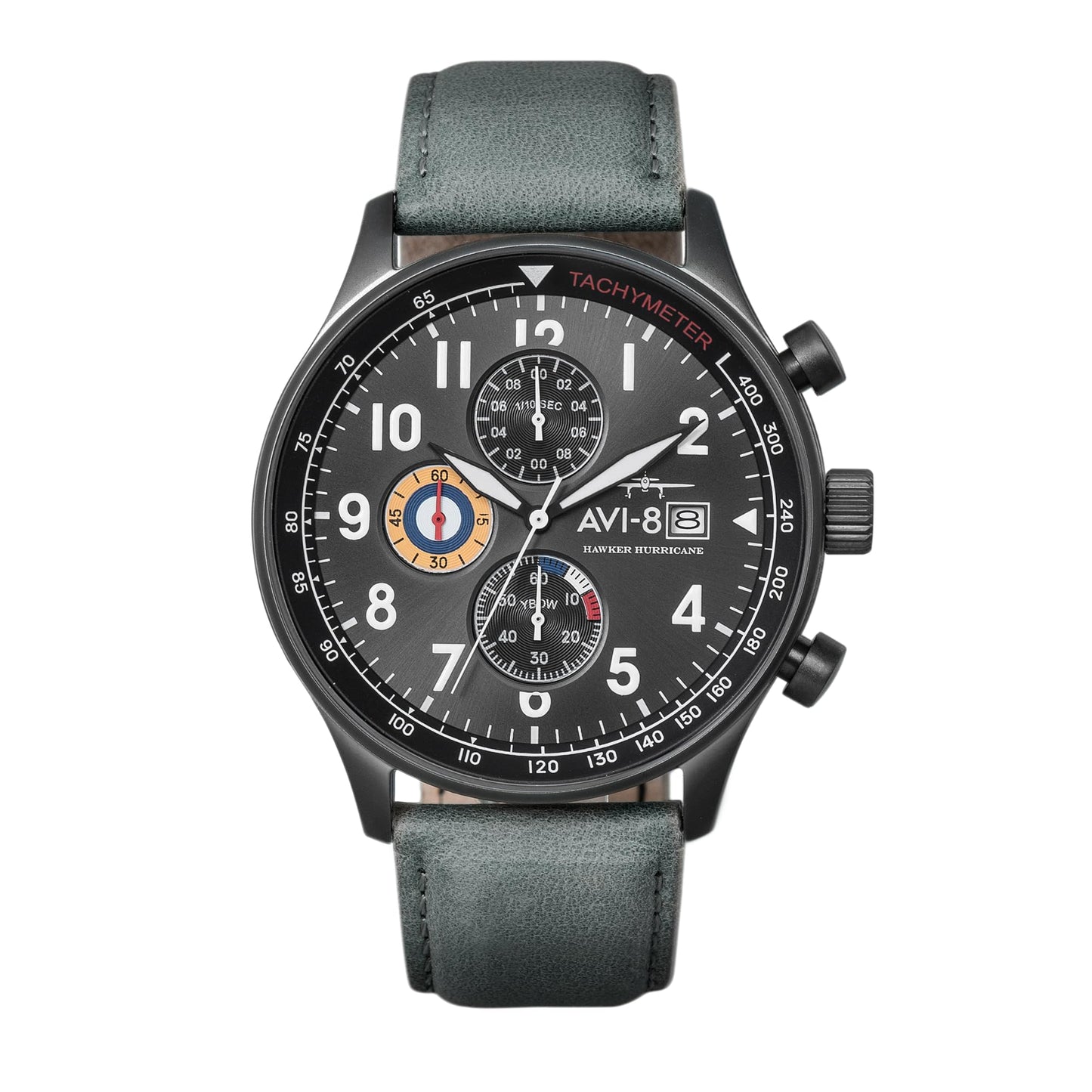 HOTAVI-8 Hawker Hurricane Men's Pilot Watch – Classic Chronograph, Japanese Quartz Movement, Stainless Steel Case, Leather Strap, AV-4011