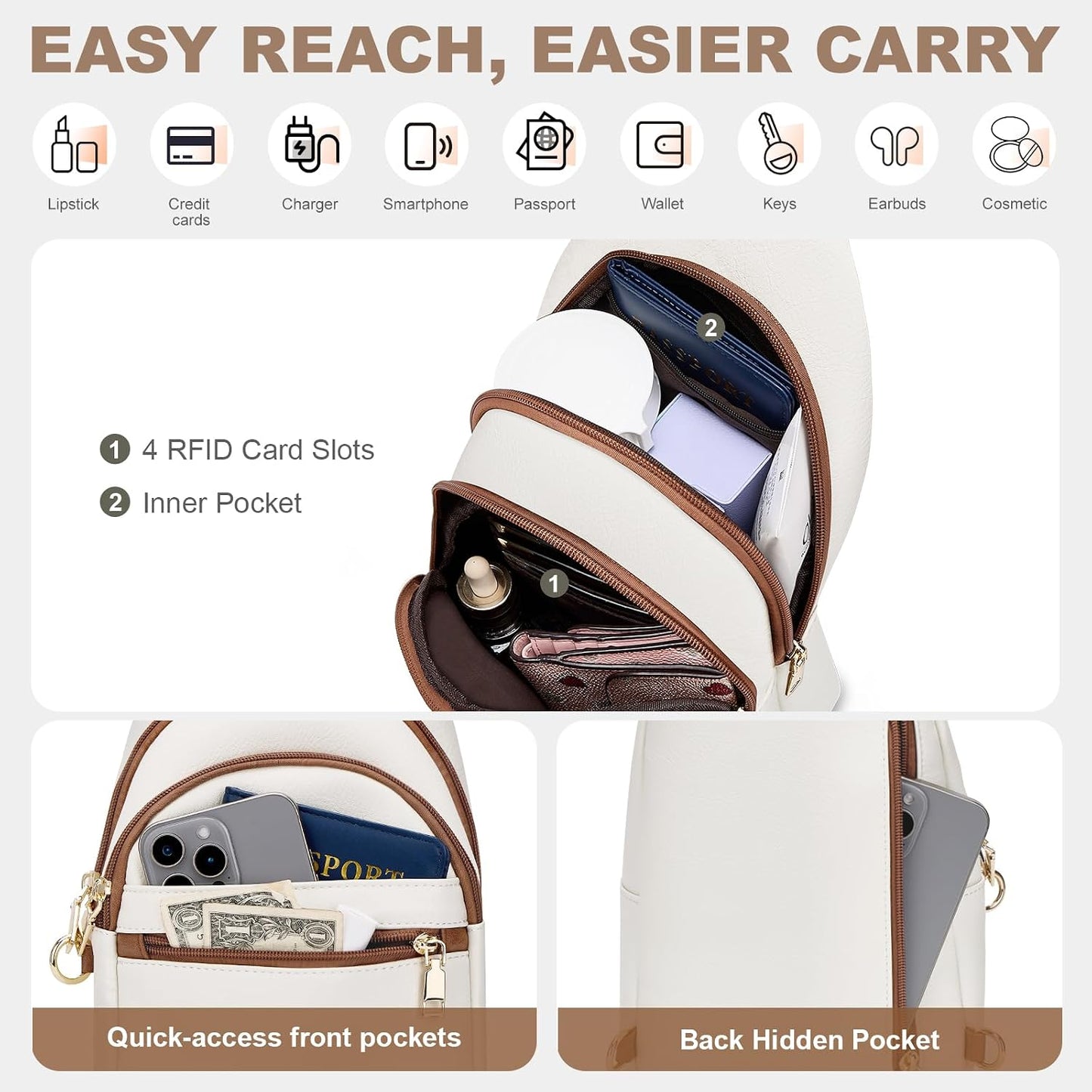 HOTSYTRAH Anti Theft Crossbody Bags for Women, RFID Sling Bag Travel Purse, RFID Cross Body Purses Chest Bag for Travel