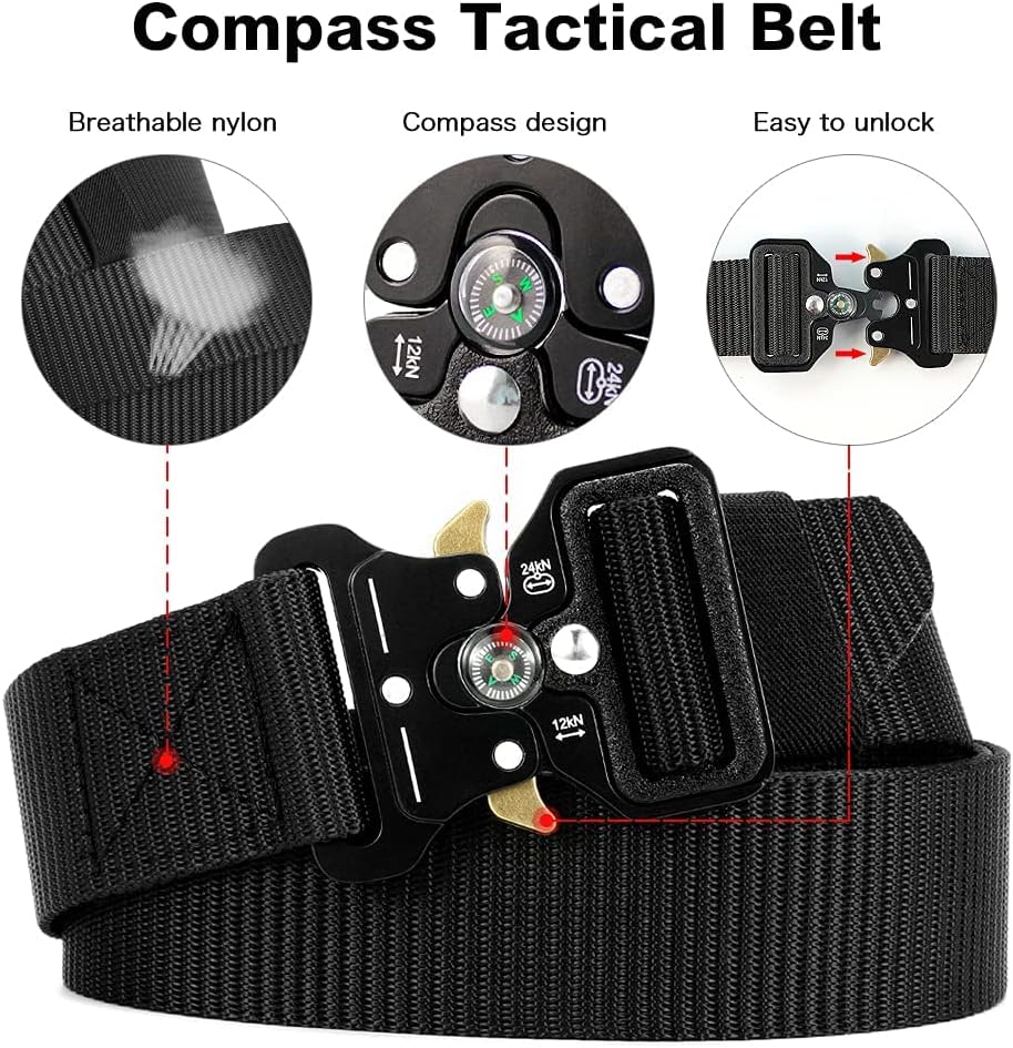HOTTactical Belt Men 4 Pack, Compass Military Nylon Web Belt, Heavy Duty Belt Quick Release Metal Buckle Riggers Belt