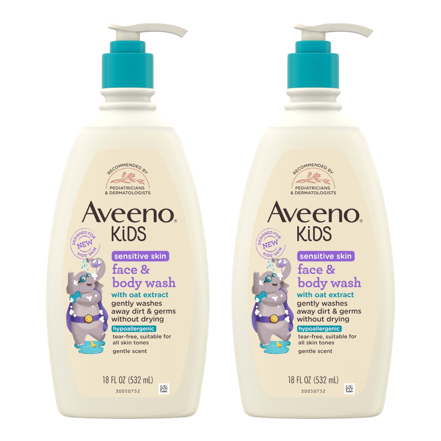 HOTAveeno Kids Sensitive Skin Face & Body Wash, Nourishing Oat Extract, Wash Away Dirt and Germs Without Drying, Kids Body Wash is Tear-Free, Hypoallergenic, Sulfate- & Dye-Free, 18 Fl Oz