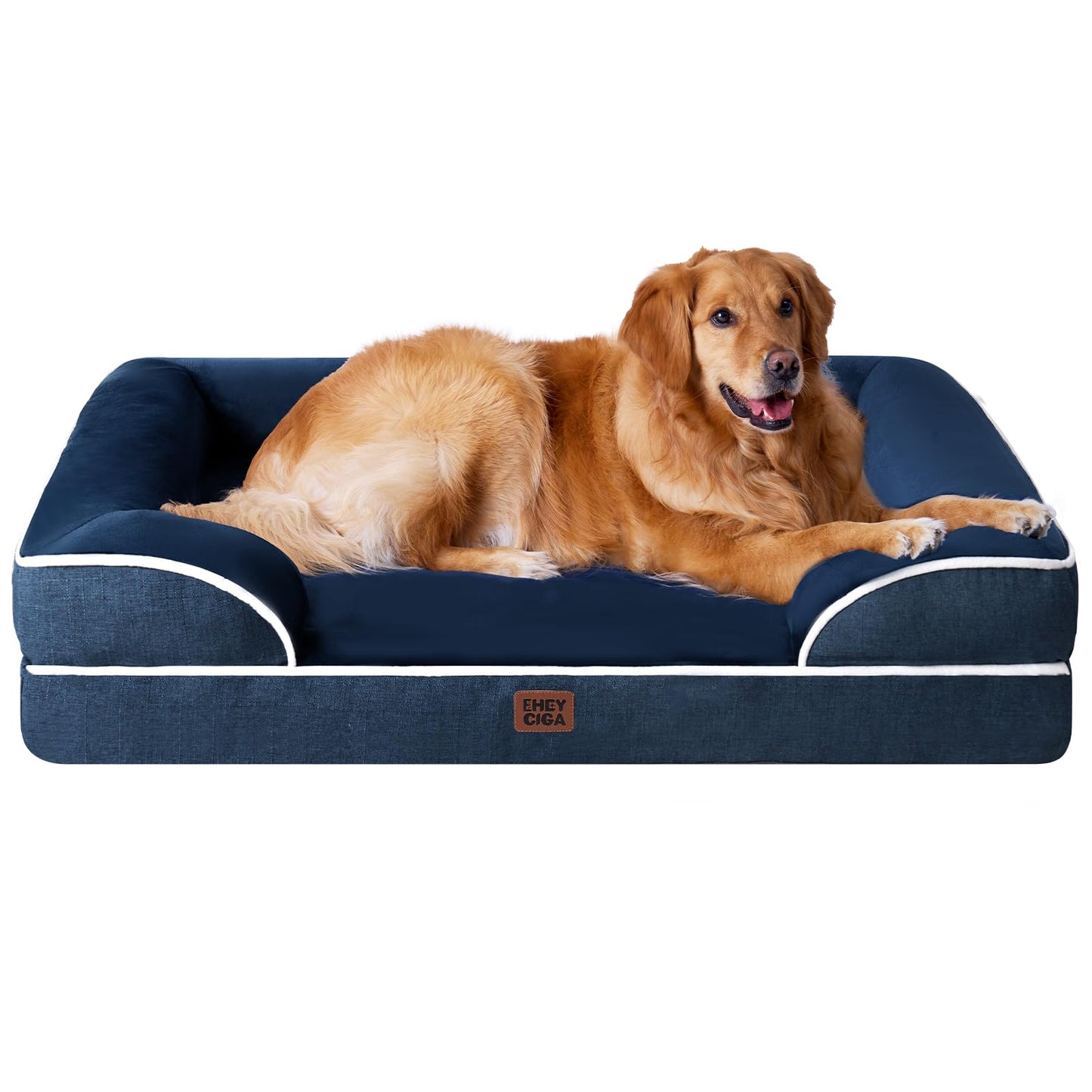 HOTEHEYCIGA Orthopedic Dog Beds for Extra Large Dogs 44x32Inch, Polyurethane Foam XL Pet Bed with Sides, Non-Slip and Egg-Crate Foam Big Dog Couch Bed with Washable Removable Cover, Grey