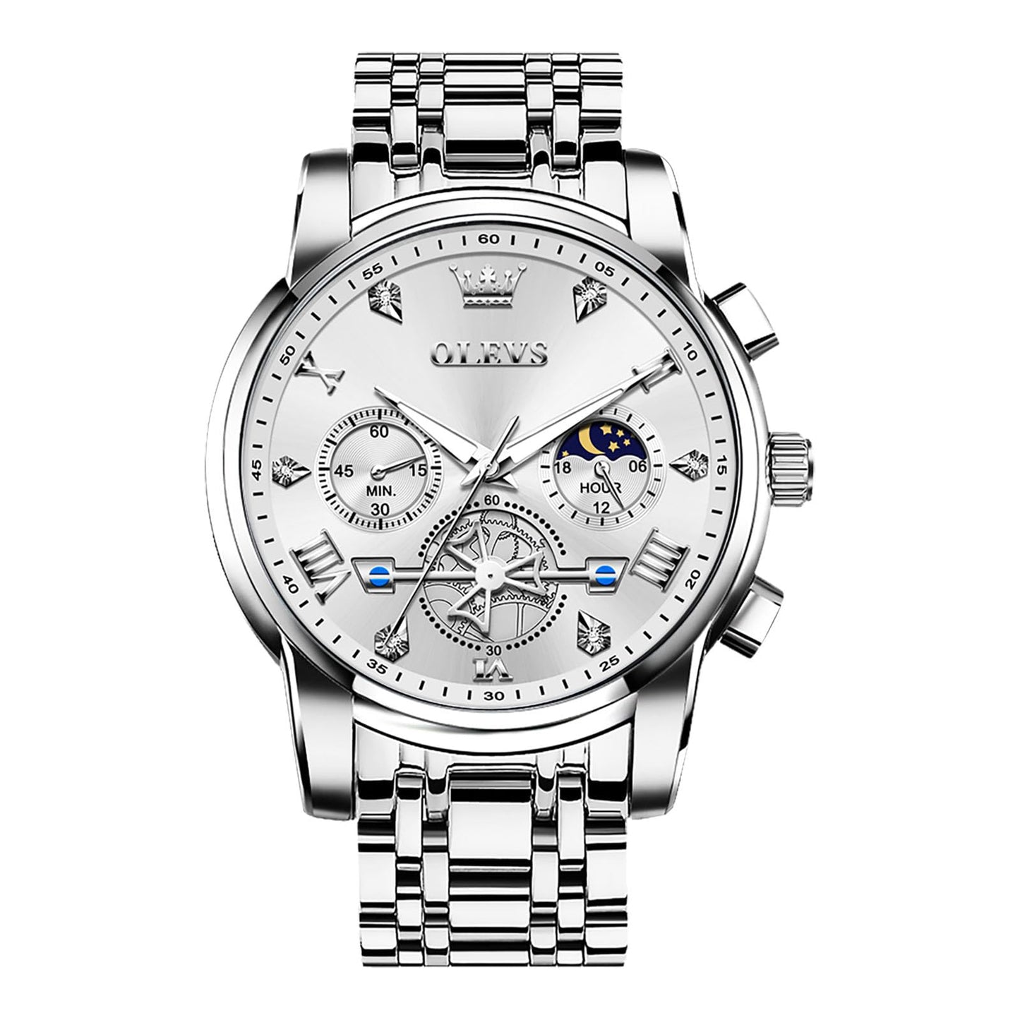 HOTOLEVS Men Watches Stainless Steel Chronograph Watch, Large Wrist Analog Quartz Watch, Fashion Waterproof Diamond Roman Numerals Dress Watches for Men, Gold/Black/White/Blue/Grey Dial