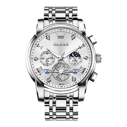 HOTOLEVS Men Watches Stainless Steel Chronograph Watch, Large Wrist Analog Quartz Watch, Fashion Waterproof Diamond Roman Numerals Dress Watches for Men, Gold/Black/White/Blue/Grey Dial