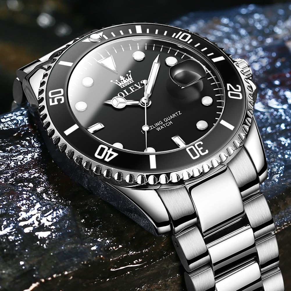 HOTOLEVS Luxury Watches for Men Big Stainless Steel Waterproof Analog Quartz