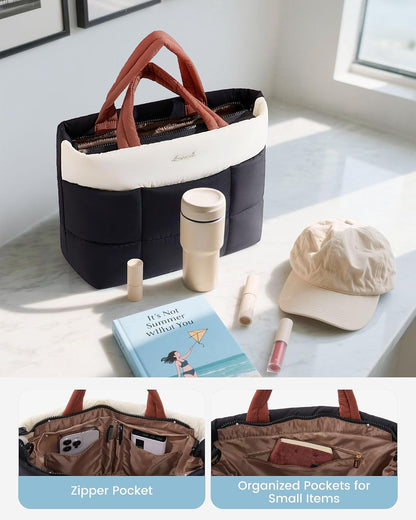 HOTLOVEVOOK Small Tote Bags for Women, Mini Crossbody Puffy Top Handle Shoulder Satchel Bag for Daily Use