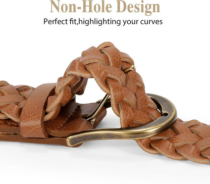 HOTWHIPPY Women Braided Belt Skinny Casual Soft Faux Leather Woven Belt for Jeans Pants